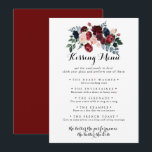 Burgundy Pink Navy Wedding Kissing Menu Game Card<br><div class="desc">Diese bordeauxrosa Hochzeitskissingkarte eignet sich perfekt für einen rustikalen Hochzeitsempfang. Die Einrichtung besteht aus Aquarellpink,  Rosa,  Blau,  Marinebäume,  Blauen und Bordeaux,  Rose mit grünem Blattwerk,  die schön zu eleganten Bouquets zusammengefügt sind.</div>