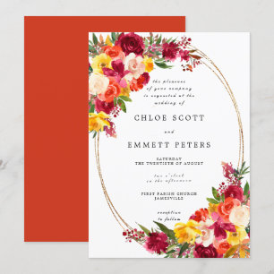 Burgundy Pink Orange Yellow Floral Wedding Einladung
