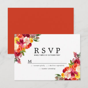 Burgundy Pink Orange Yellow Floral Wedding RSVP Karte