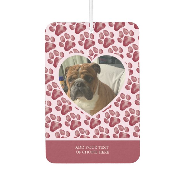 Burgundy Pink Paw Print Dog Heart Foto Air Freshe Autolufterfrischer (Vorderseite)