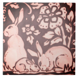 Burgundy Pink Rabbit Floral Foliage Holz Dekoratio Fliese