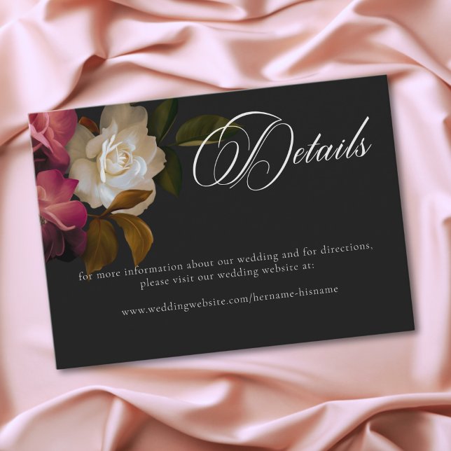 Burgundy & Pink Romantic Rose Black Moody Wedding Begleitkarte (Burgundy & Pink Romantic Rose Black Moody Wedding Enclosure Card)