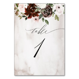 Burgundy Pink Rose Aquarell Floral Nr. 1 Hochzeit Tischnummer