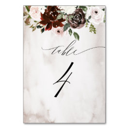 Burgundy Pink Rose Aquarell Floral Nr. 4 Hochzeit Tischnummer