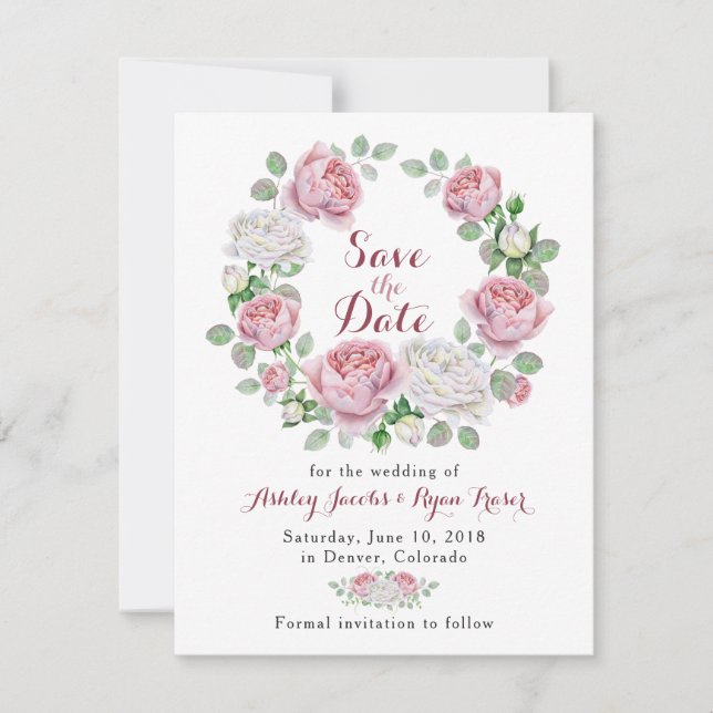Burgundy Pink Rose Bloral Wedding Save the Date (Vorderseite)
