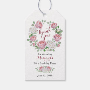 Burgundy Pink Rose Floral 80. Geburtstag Vielen Da Geschenkanhänger