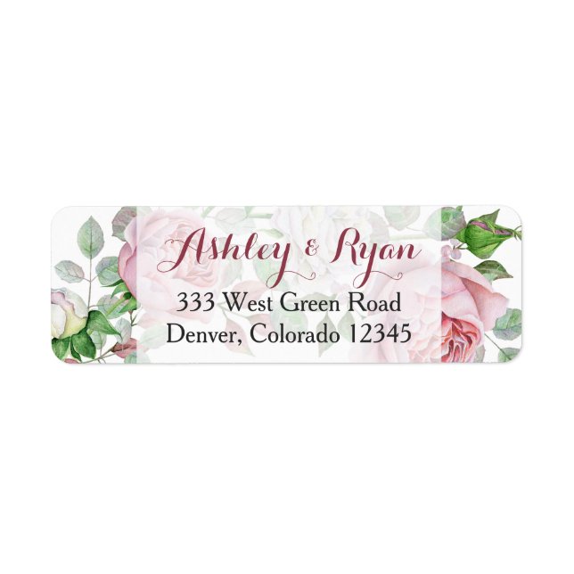 Burgundy Pink Rose Floral Wedding Address Labels (Vorne)