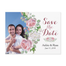 Burgundy Pink Rose Foto Wedding Save the Date