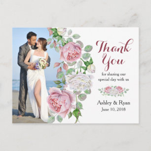 Burgundy Pink Rose Foto Wedding Vielen Dank Postkarte