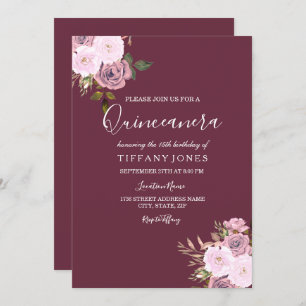 Burgundy Pink & Rose Gold Quinceanera Einladung