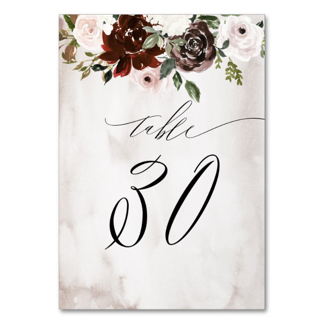 Burgundy Pink Rose Wasserfarbe Blumenkohl Nr. 30 H Tischnummer (Vorderseite)