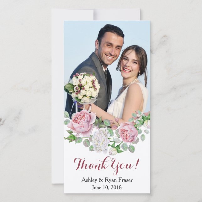 Burgundy Pink Rose Wedding Vielen Dank Dankeskarte (Vorderseite)