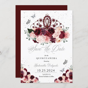 Burgundy Pink Tiara Save the Date Quinceañera Einladung