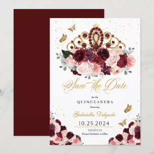 Burgundy Pink Tiara Save the Date Quinceañera Einladung