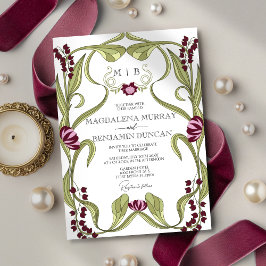 Burgundy Pink Vintage Art Nouveau Floral Wedding Einladung