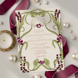 Burgundy Pink Vintage Art Nouveau Floral Wedding Folieneinladung