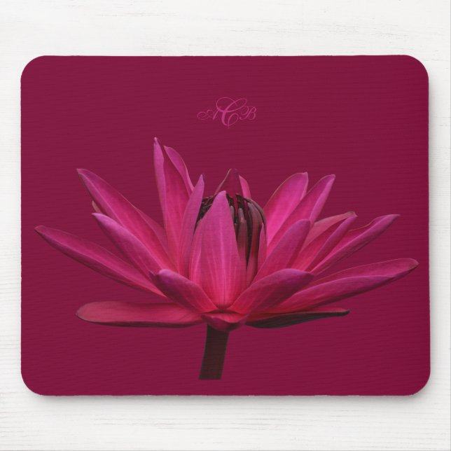 Burgundy Pink Water Lilie Maus Pad Monogramm Mousepad (Vorne)
