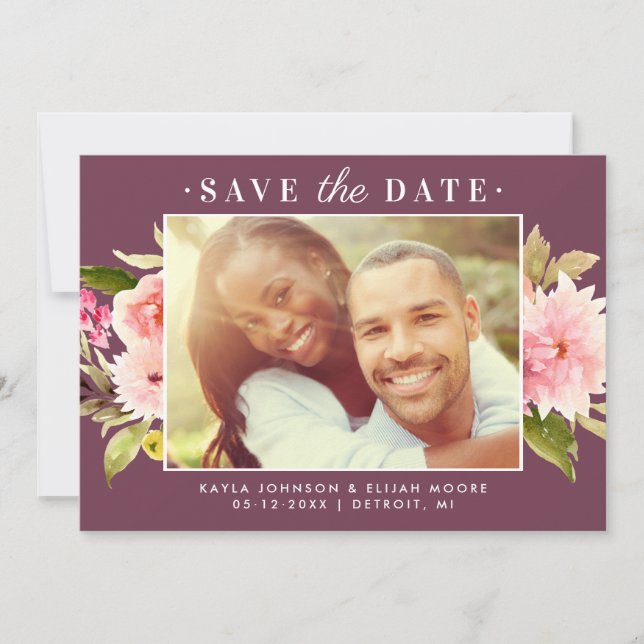 Burgundy Pink Watercolor Blumenzwiebeln Foto Save The Date (Vorderseite)