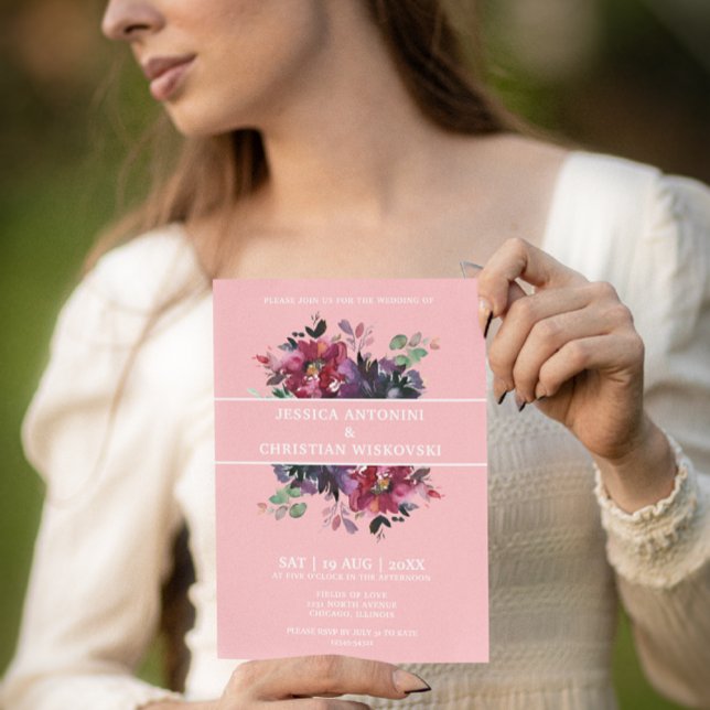 Burgundy Plum Floral Cocktail Rosa Hochzeit Einladung (Von Creator hochgeladen)