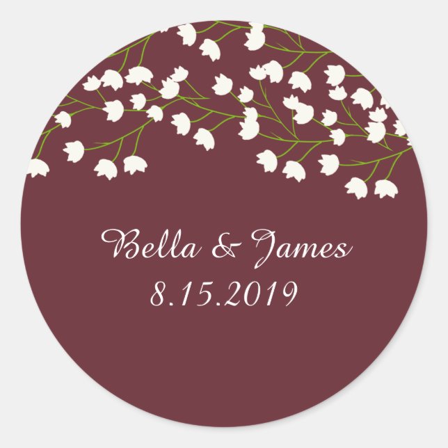 Burgundy Plum Gipskraut Wedding Stickers (Vorderseite)