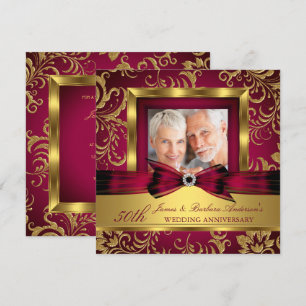 Burgundy Plum Gold Foto 50. Hochzeitstag Einladung