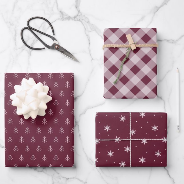 Burgundy Plum | Koordination des Urlaubsmusters Geschenkpapier Set (Vorderseite)
