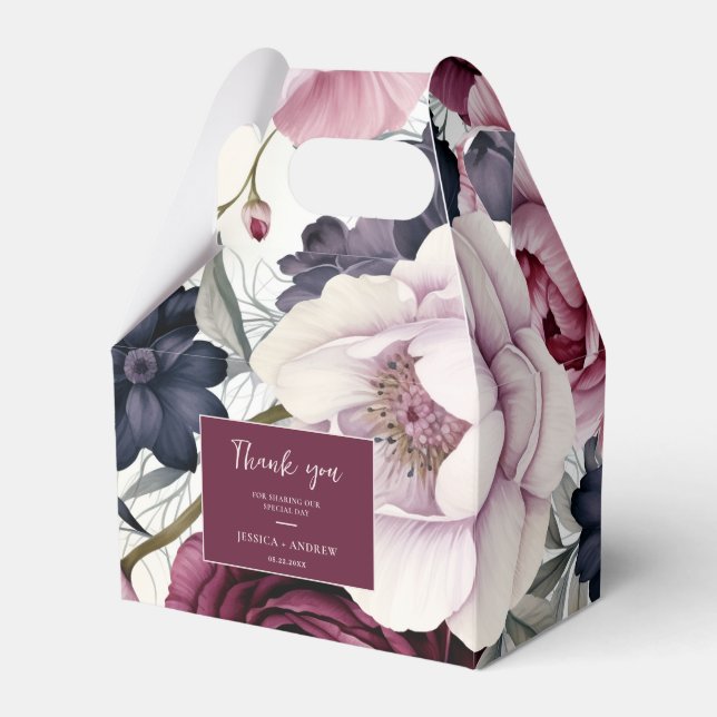 Burgundy Plum Lila Blumenwetter Hochzeit Geschenkschachtel (Vorderseite)