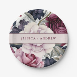 Burgundy Plum Lila Blumenwetter Hochzeit Pappteller