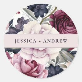 Burgundy Plum Lila Blumenwetter Hochzeit Runder Aufkleber