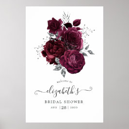 Burgundy Plum und Silver Floral Poster