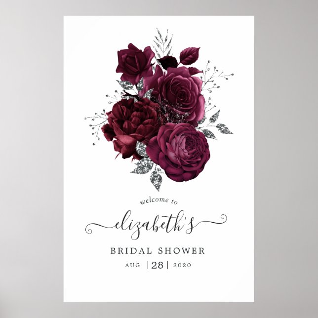 Burgundy Plum und Silver Floral Poster (Vorne)