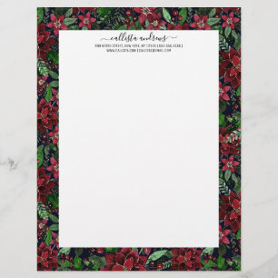 Burgundy Poinsettia Blume Wasserfarbe Briefbogen