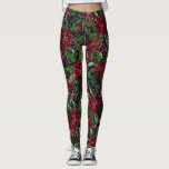 Burgundy Poinsettia Blume Wasserfarbe Leggings<br><div class="desc">Dieses wunderschöne und künstlerische Muster ist perfekt für die Weihnachtsferien. Es ist bordeauxrot, hellrot, waldgrün und Imitat mit handbemalten Aquarelltönen, Blume, Efeu-Blätter und Beeren-Mustern auf dunkelmarineblau-blauem Hintergrund. Es ist modern, festlich, einzigartig und elegant. Stilisieren Sie mit diesem handbemalten Druck, der von dem Künstler La Femme, Rachel Matheney, gemacht wurde. ***WICHTIGE...</div>