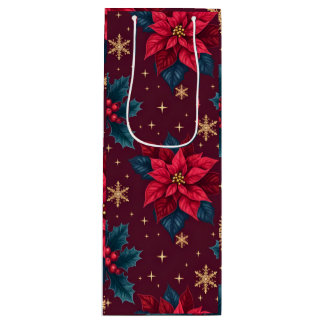Burgundy Poinsettia & Gold Snowflake Dark Feminine Geschenktüte Für Weinflaschen