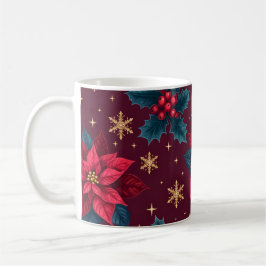Burgundy Poinsettia & Gold Snowflake  Kaffeetasse