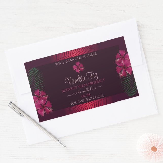 Burgundy Product Labels Hawaii Blume Palm Blätter Rechteckiger Aufkleber (Umschlag)