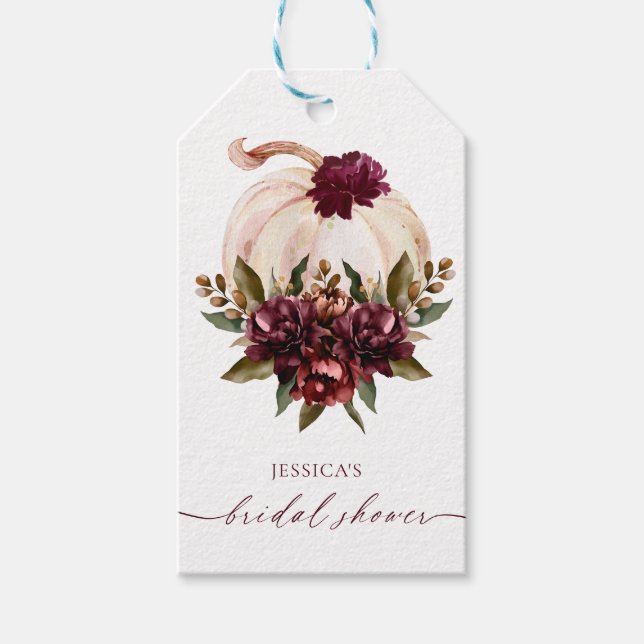 Burgundy Pumpkin Fall Liebe Brautparty einladen Geschenkanhänger (Vorderseite)