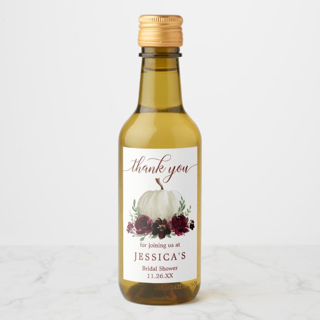 Burgundy Pumpkin Fall Mini Weinflaschen Etikett (Vorderseite)