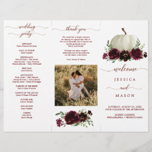 Burgundy Pumpkin Fall Tri-Fold Hochzeitsprogramm