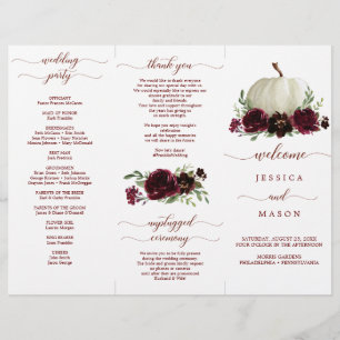 Burgundy Pumpkin Fall Tri-Fold Hochzeitsprogramm