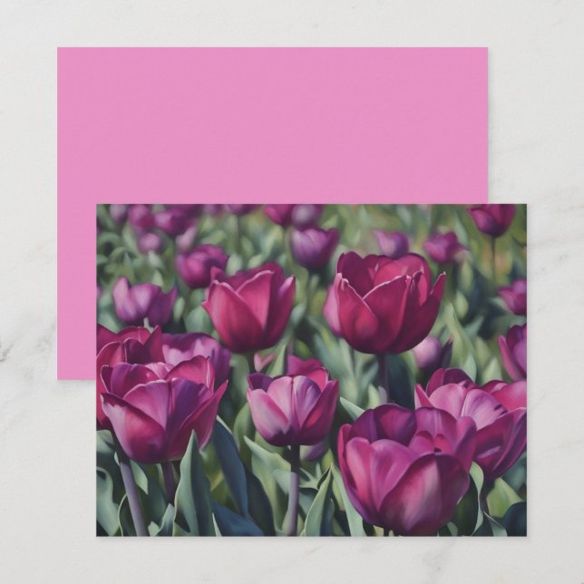 Burgundy Purple Tulip Flower Art Note Card Set Mitteilungskarte (Vorne/Hinten)