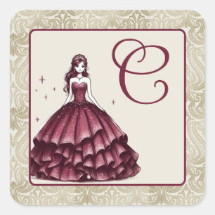 Burgundy Quinceañera Dress Quadratischer Aufkleber