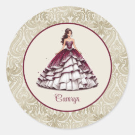 Burgundy Quinceañera Dress Runder Aufkleber