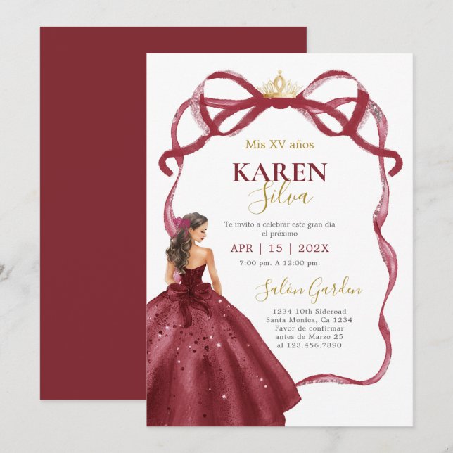 Burgundy Quinceanera Invitation Einladung (Vorne/Hinten)