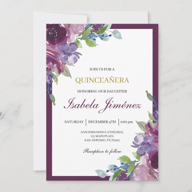 Burgundy quinceañera  invitation einladung (Vorderseite)