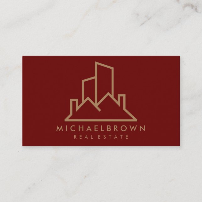 Burgundy Real Estate Agent House Roof Logo Modern Visitenkarte (Vorderseite)