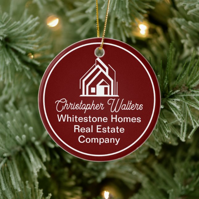 Burgundy Real Estate Company Personalized Realtor Keramik Ornament (Baum)