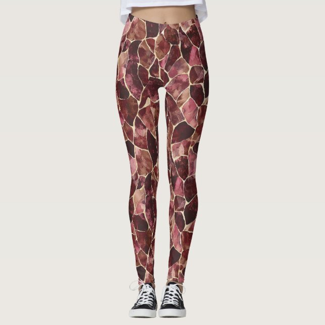 Burgundy Red Abstrakt Leggings (Vorderseite)