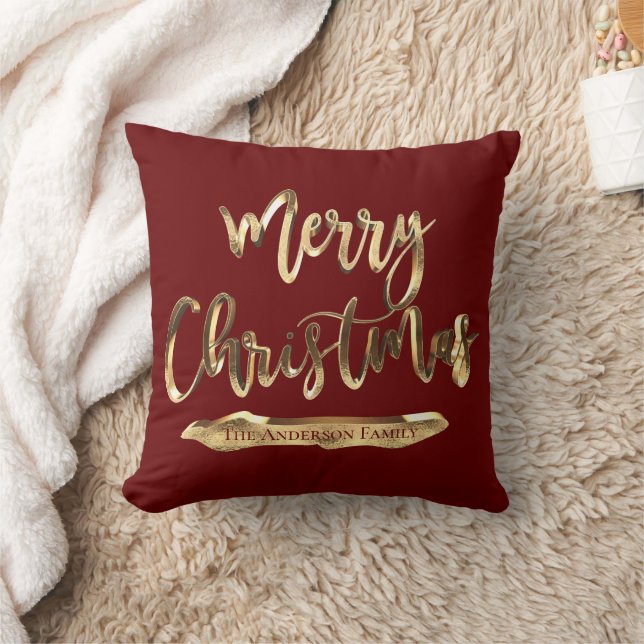 Burgundy Red Add Name oder Text Frohe Weihnachten Kissen (Decke)