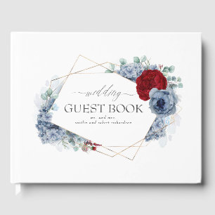 Burgundy Red and Dusty Blue Floral Wedding Gästebuch